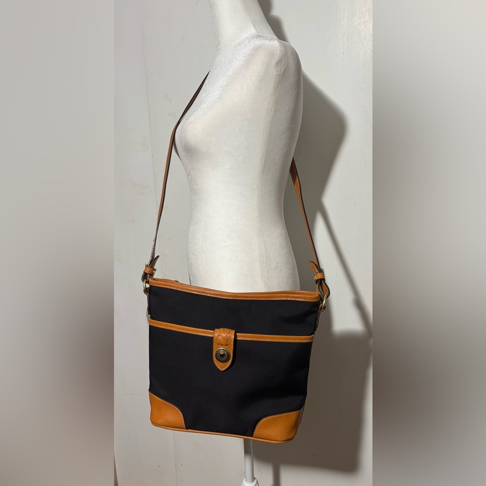 Weaver West Black Nylon and Tan Leather Trim
Crossbody Bag.